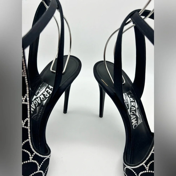 Salvatore Ferragamo Lascari Satin & Suede Rhinestone Sandal Women 6.5 - Picture 15 of 16